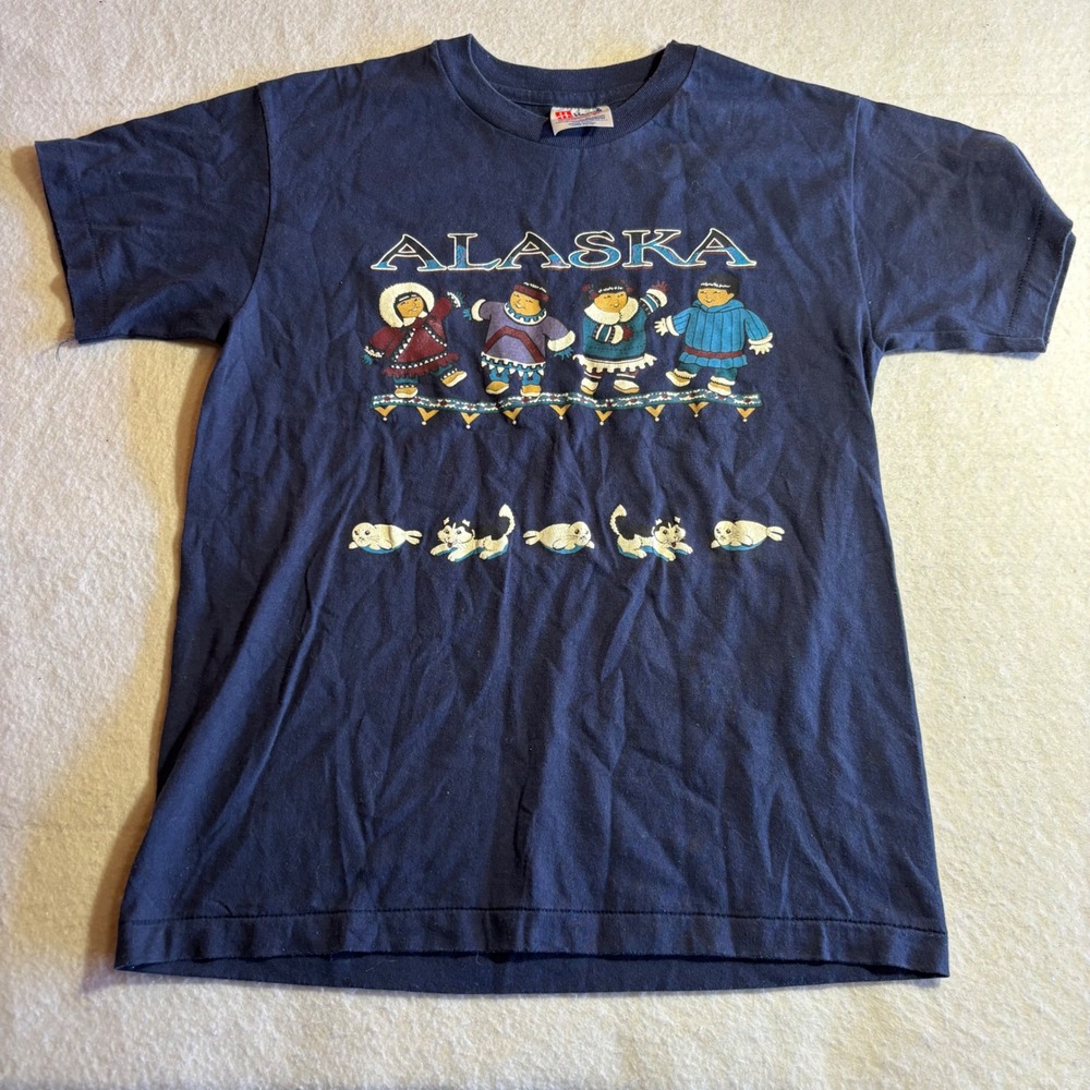 Kids Vintage Alaska T Shirt Hanes Heavyweight Grand‎ Large Native Seals